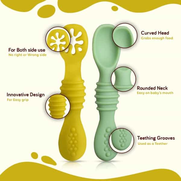 Luvlap Baby - Led Weaning Silicone Spoons 6 M+ Gum Friendly - Set Of 2 