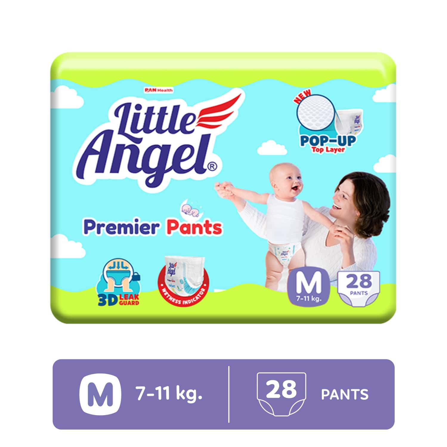 Little Angel Premier Pants Baby Diapers Medium (M) Size 28 Count 7-11 Kg