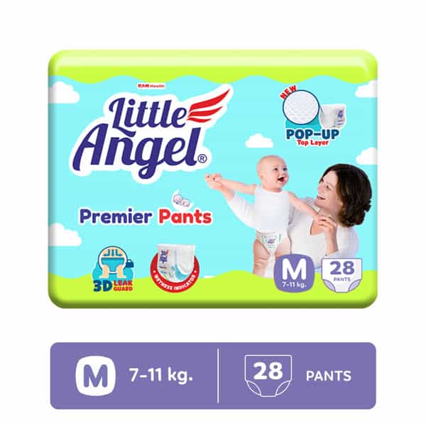 Little Angel Premier Pants Baby Diapers Medium (M) Size 28 Count 7-11 Kg