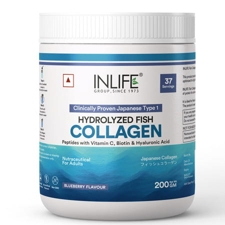 Inlife Japanese Marine Collagen Supplements For Women & Men (Blueberry | Fish Collagen | 200g)