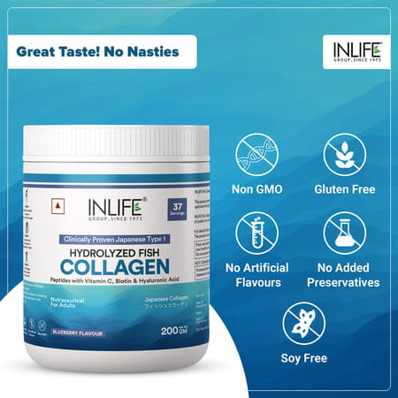 Inlife Japanese Marine Collagen Supplements For Women & Men (Blueberry | Fish Collagen | 200g)