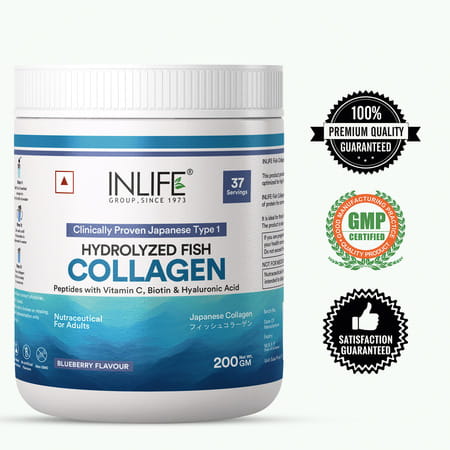 Inlife Japanese Marine Collagen Supplements For Women & Men (Blueberry | Fish Collagen | 200g)