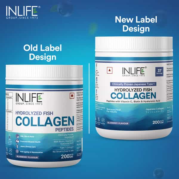 Inlife Japanese Marine Collagen Supplements For Women & Men (Blueberry | Fish Collagen | 200G)