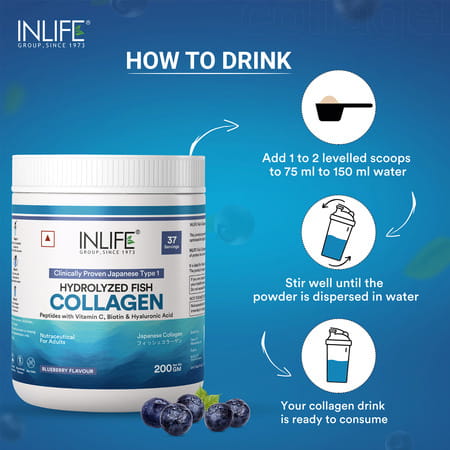 Inlife Japanese Marine Collagen Supplements For Women & Men (Blueberry | Fish Collagen | 200g)