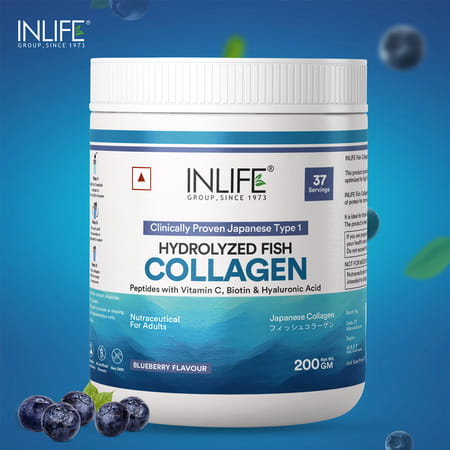 Inlife Japanese Marine Collagen Supplements For Women & Men (Blueberry | Fish Collagen | 200g)