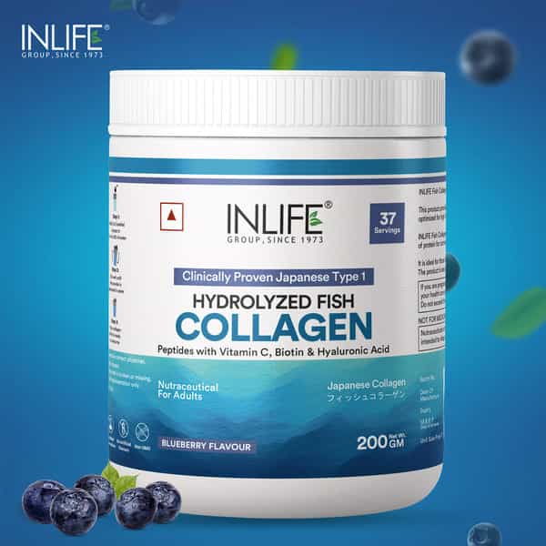 Inlife Japanese Marine Collagen Supplements For Women & Men (Blueberry | Fish Collagen | 200G)