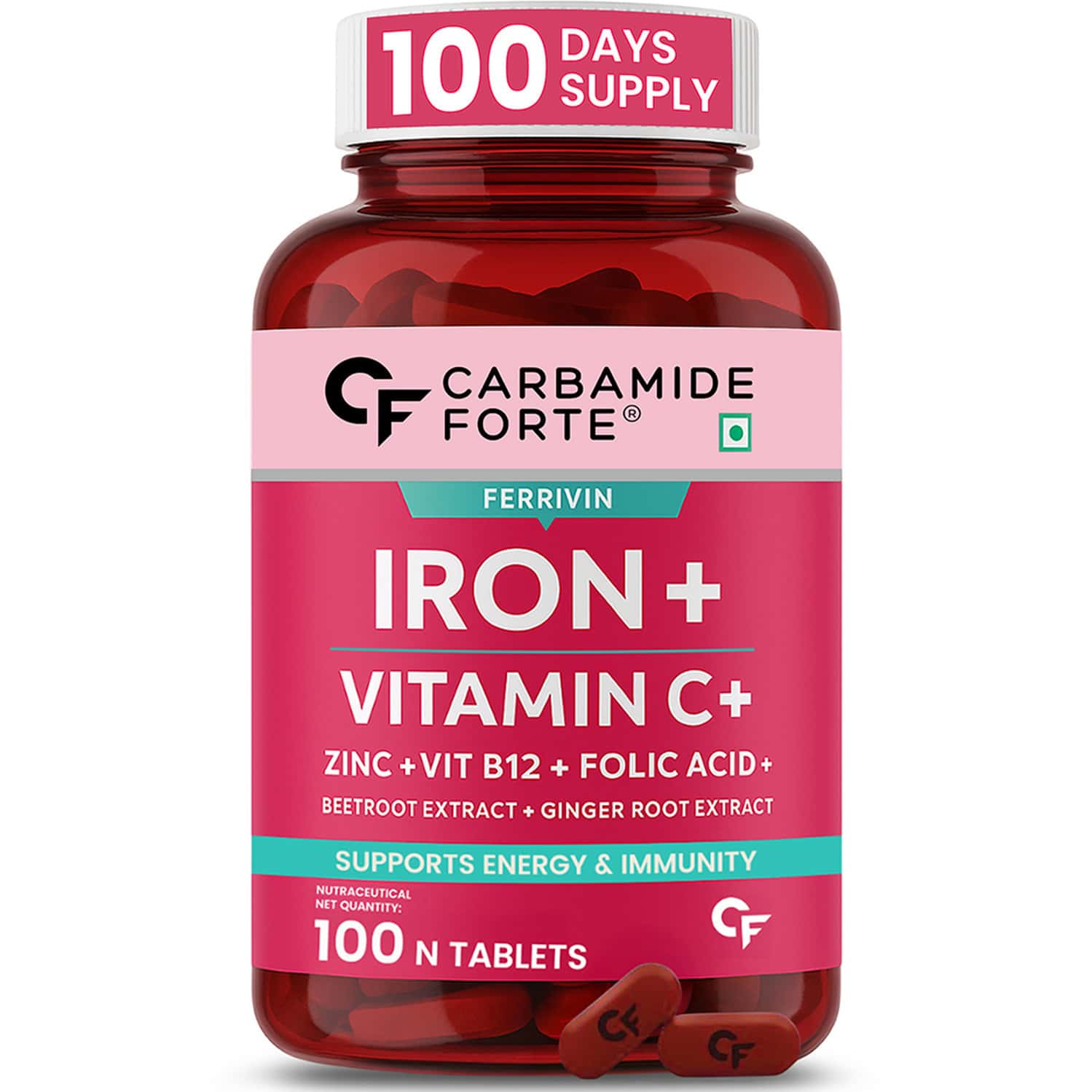 Carbamide Forte Iron+vitamin C+ Supplement For Women Bottle Of 100 Tablets