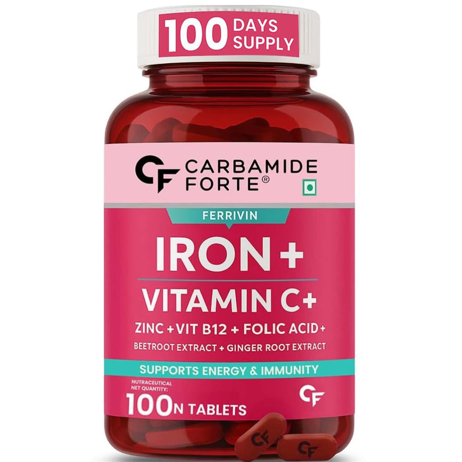 Carbamide Forte Iron+vitamin C+ Supplement For Women Bottle Of 100 Tablets