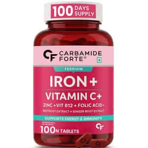 Carbamide Forte Iron+vitamin C+ Supplement For Women Bottle Of 100 Tablets
