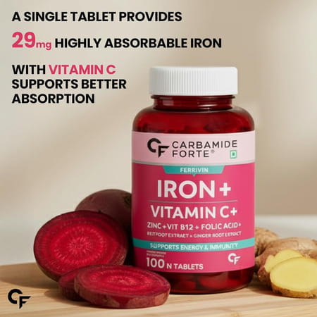 Carbamide Forte Iron+Vitamin C+ Supplement For Women Bottle Of 100 Tablets