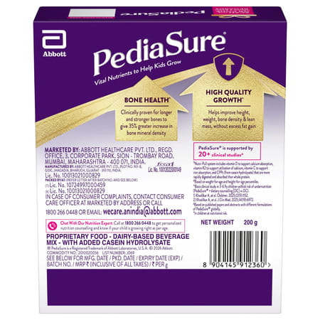 Pediasure New Vital Nutrients To Help Kids Growth For 2-6 Years Old Vanilla Box Of 200 Gm