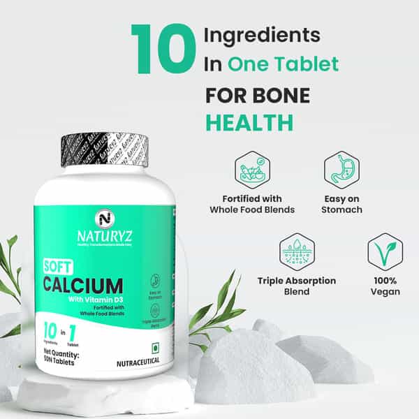 Naturyz Soft Calcium With Vitamin D3, 10 In 1 Tablet, Triple Absorption For Bone Health - 50 Tablets