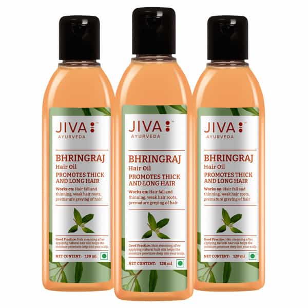 Jiva Bhringaraj Oil Nourishes Damaged Hair | Prevents Hairfall | Thick Hair -120Ml(Pack Of 3)