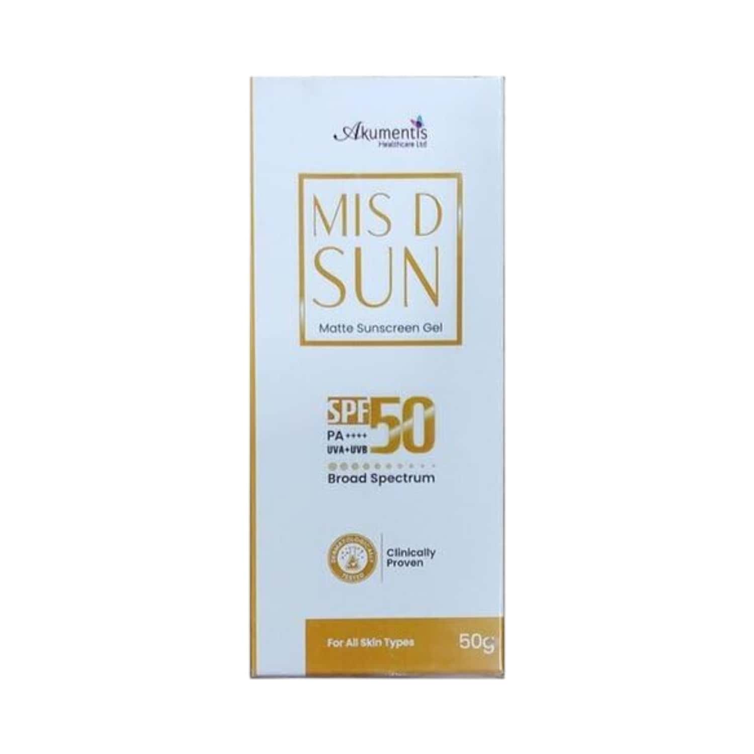 Mis D Sun Matte Sunscreen Gel | Spf 50 Pa+++ For All Skin Types | 50 Gm