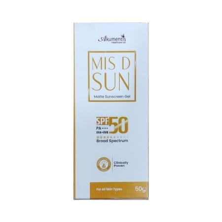 Mis D Sun Matte Sunscreen Gel | Spf 50 Pa+++ For All Skin Types | 50 Gm
