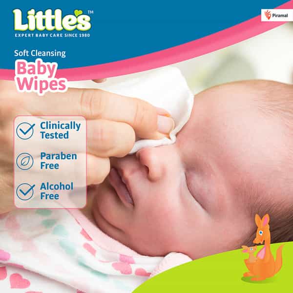 Little's Soft Cleansing Baby Wipes | Aloe Vera Jojoba Oil & Vitamin E - 80 Wipes (Lid Pack, 2 Packs)