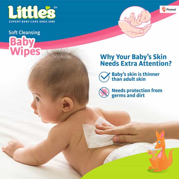Little's Soft Cleansing Baby Wipes | Aloe Vera Jojoba Oil & Vitamin E - 80 Wipes (Lid Pack, 2 Packs)