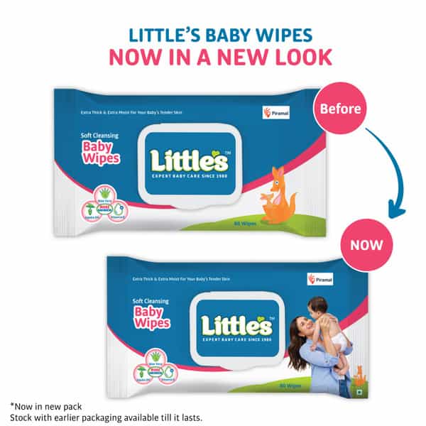 Little's Soft Cleansing Baby Wipes | Aloe Vera Jojoba Oil & Vitamin E - 80 Wipes (Lid Pack, 2 Packs)