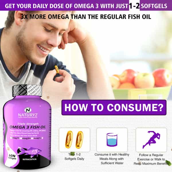 Naturyz Triple Strength Omega 3 Fish Oil 2450 Mg With Highest Epa 1200Mg Dha 800Mg (60 Softgels)