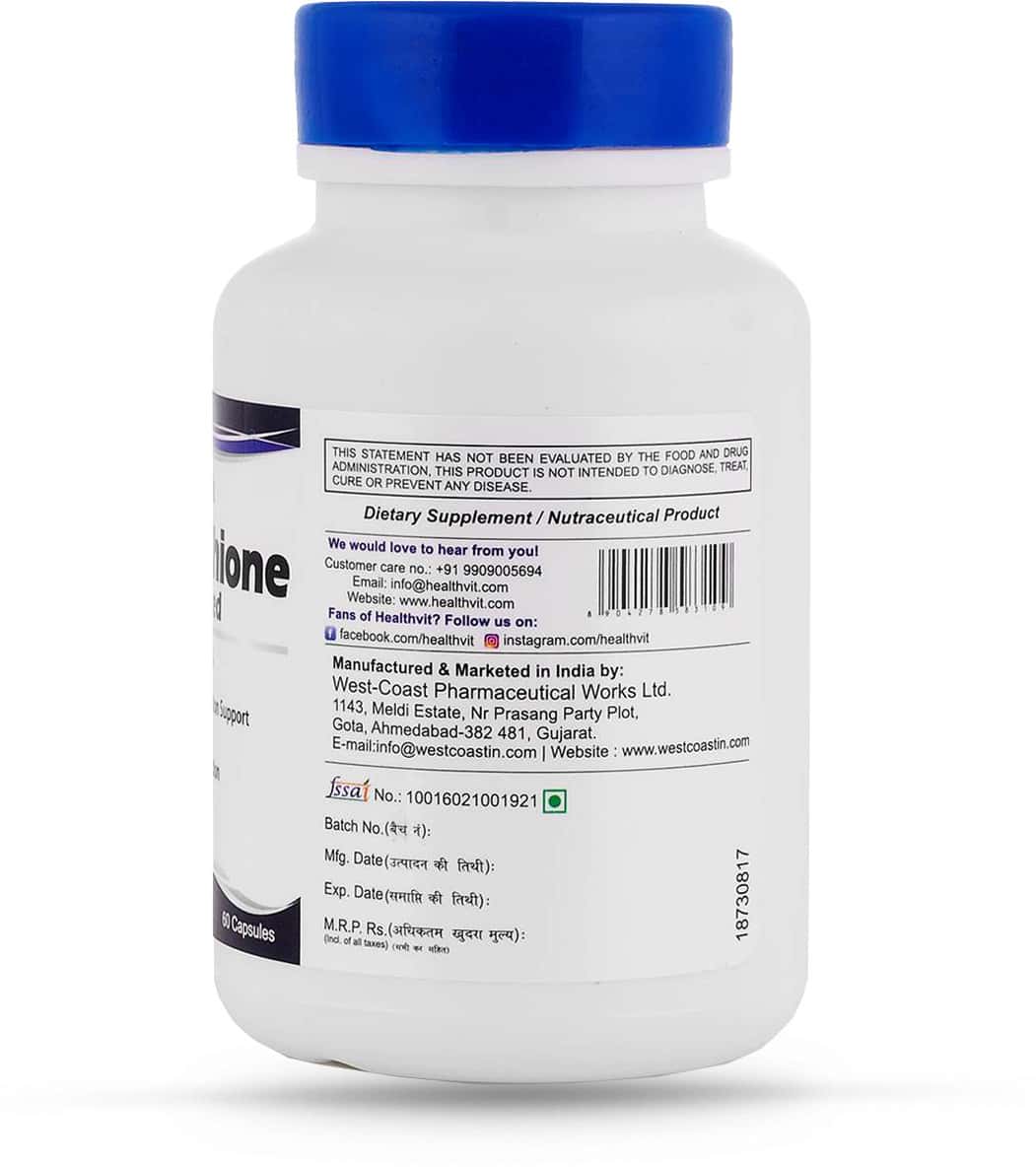 Buy HEALTHVIT L-GLUTATHIONE 250MG SKIN WHITENING SUPPLEMENT CAPSULES BOTTLE  OF 60 Online & Get Upto 60% OFF at PharmEasy