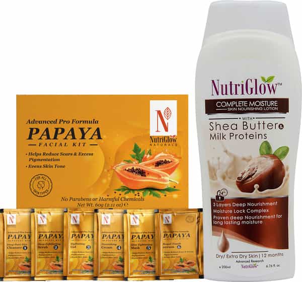 Nutriglow Natural's Advanced Pro Formula Set Of 2 Papaya Facial Kit 60Gm & Shea Butter Lotion 100Ml