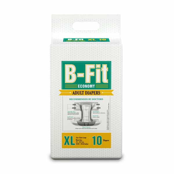 B-Fit Economy Tape Style Xl Size ( 90-166Cm) (35.43-65.35Inch) 10 Adult Diapers