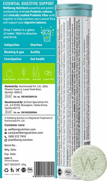 Wellbeing Nutrition Daily Probiotic+Prebiotic Plant Based 18 Billion Cfu 6 Strains 21 Tablets
