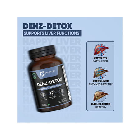 Denzour Nutrition Denz - Detox 1000mg | Supports Liver & Kidney Function | 60 Veg Capsules