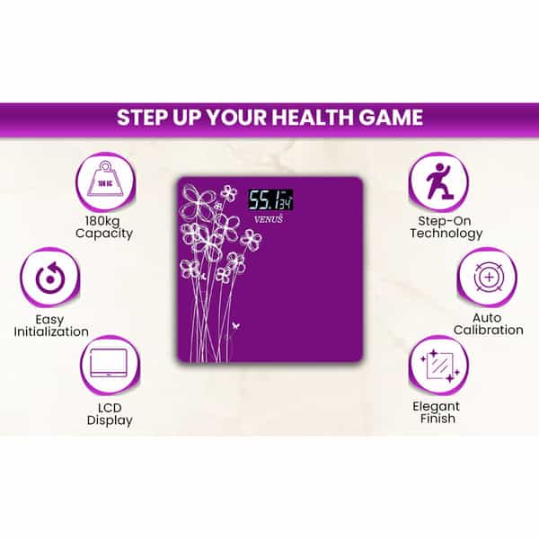 Venus (India) Electronic Digital Personal Bathroom Weight Machine | Upto 180Kg | Eps-2001 Purple