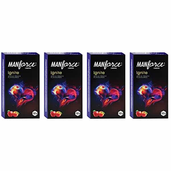Manforce Ignite Apple-Peach Flavoured Extra Dotted 10 Pcs X Pack Of 4