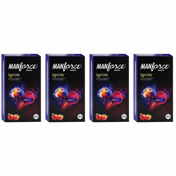 Manforce Ignite Apple-Peach Flavoured Extra Dotted 10 Pcs X Pack Of 4