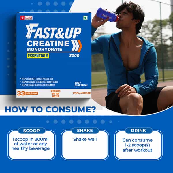 Fast&Up Creatine Monohydrate | Helps Sustain Longer Workout | Muscle Repair & Recovery - Unflavored