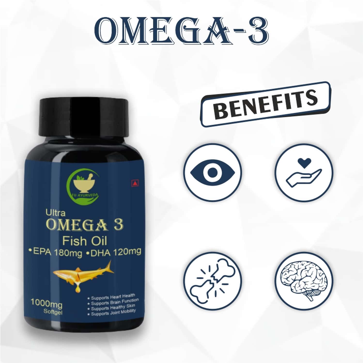 Buy FIJ AYURVEDA ULTRA OMEGA 3 FISH OIL 1000MG (180 MG EPA & 120 MG