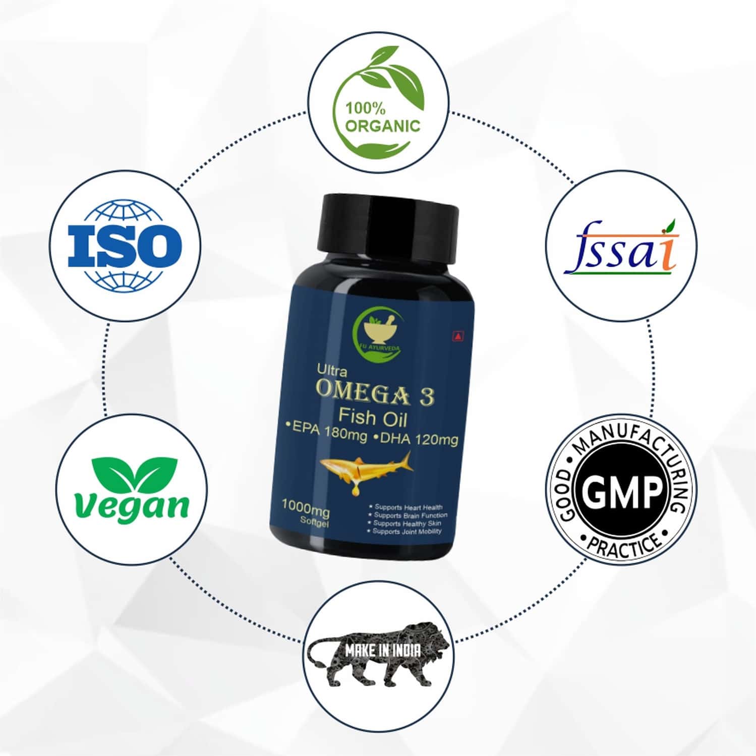 Buy FIJ AYURVEDA ULTRA OMEGA 3 FISH OIL 1000MG (180 MG EPA & 120 MG