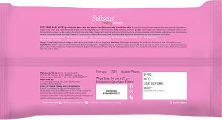 Softsens Baby Extra Moisturizing Skin Care Wet Wipes - 72 Pieces (Pack Of 3)