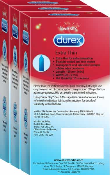 Durex Extra Thin Condoms For Men - 10 Count (Pack Of 3)