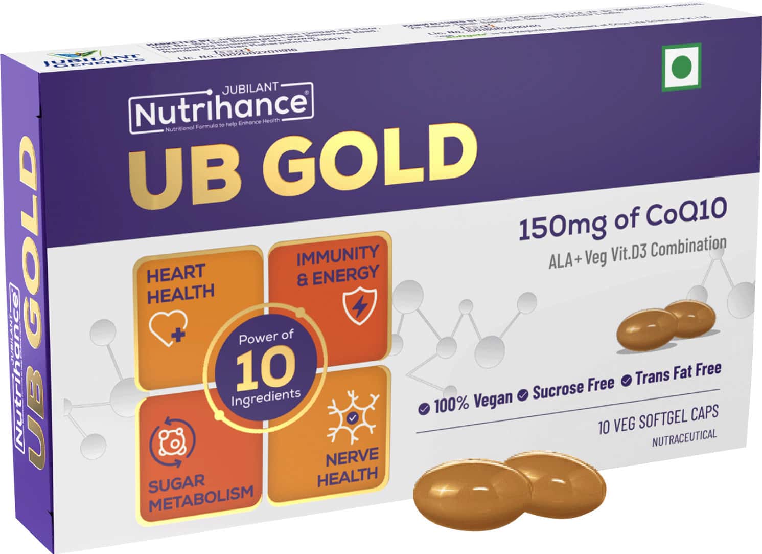 Jubilant Nutrihance Ub Gold Coenzyme Q10 150mg (10 Veg Softgels) Boost Cellular Energy & Immunity