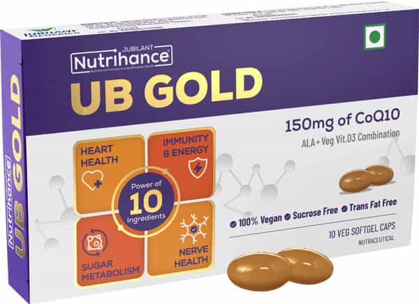 Jubilant Nutrihance Ub Gold Coenzyme Q10 150Mg (10 Veg Softgels) Boost Cellular Energy & Immunity