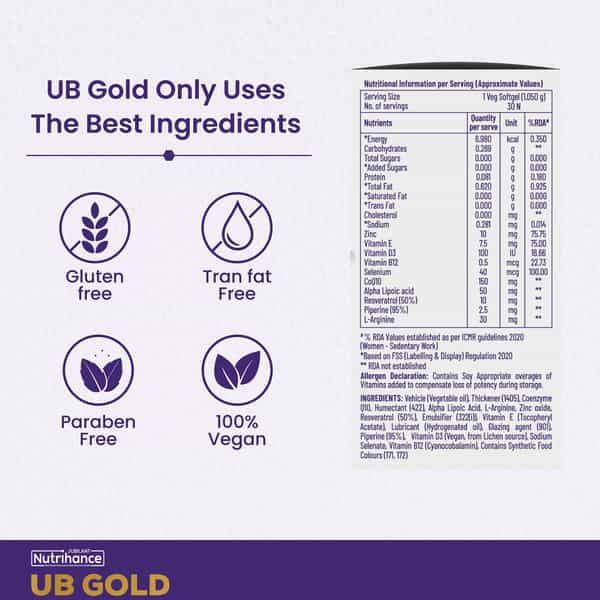 Jubilant Nutrihance Ub Gold Coenzyme Q10 150Mg (10 Veg Softgels) Boost Cellular Energy & Immunity
