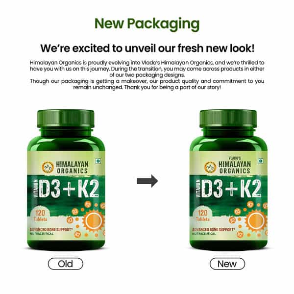 Vlado's Himalayan Organics Vitamin D3 With K2 As Mk7 Supplement- 120 Veg Tablets