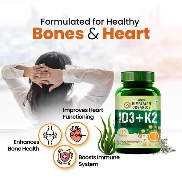 Vlado's Himalayan Organics Vitamin D3 With K2 As Mk7 Supplement- 120 Veg Tablets