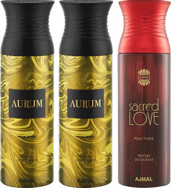 Ajmal Aurum & Aurum & Sacred Love Deodorant Spray - For Women (200 Ml Pack Of 3)