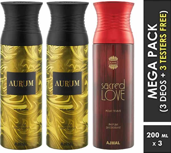 Ajmal Aurum & Aurum & Sacred Love Deodorant Spray - For Women (200 Ml Pack Of 3)