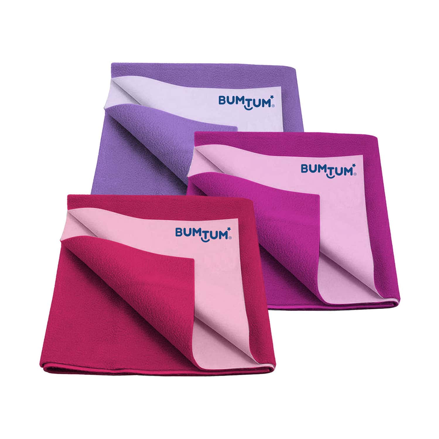 Bumtum Dry Sheet Leakproof Baby Bed Protector (Lilac+Grape+Hotpink Small Size 50*70cm|Pack Of 3)