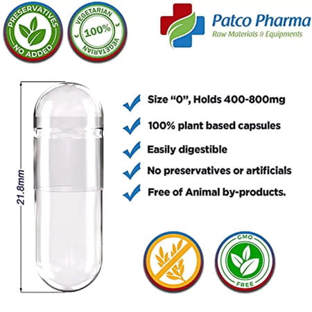 Patco Pharma - Size 0 Golden Empty Vegetarian Pill Capsule|Diy Powder Filling (Pack Of 1000)