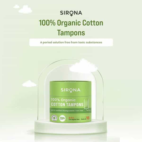 Sirona Regular Flow Organic Tampons Made With 100% Organic Cotton Non-Applicator Tampons - 18 Pcs