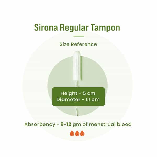 Sirona Regular Flow Organic Tampons Made With 100% Organic Cotton Non-Applicator Tampons - 18 Pcs