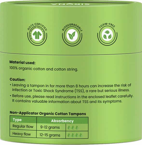 Sirona Regular Flow Organic Tampons Made With 100% Organic Cotton Non-Applicator Tampons - 18 Pcs