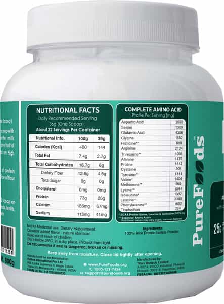 Purefoods Pf Rice Protein Unflavoured - 800G