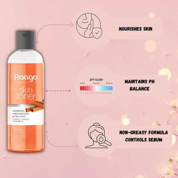 Raaga Professional Skin Toner, Maintains Ph Balance, With Lotus & Cinnamon, All Skin Types, 100 Ml
